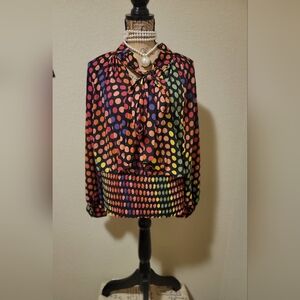 New York & Company Multicolor Polka Dot Blouse